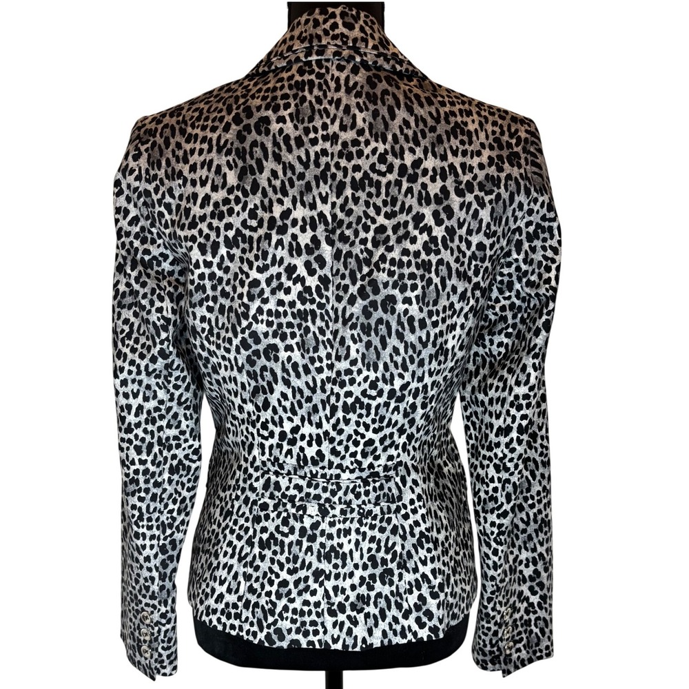 White House Black Market Blazer Women 8 Black White Leopard Print Single Button - Picture 3 of 7